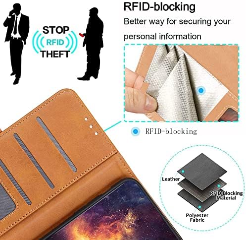 Engun Samsung Galaxy A42 5G Durumda Cüzdan PU Suni Deri Flip Folio Kılıf RFID Kredi kartı tutucu Nakit Tutucu Manyetik Kabuk