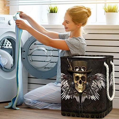 DJROW Çamaşır Depolama Steampunk Kafatası Metal Plaka Üzerinde Büyük Katlanabilir çamaşır sepeti