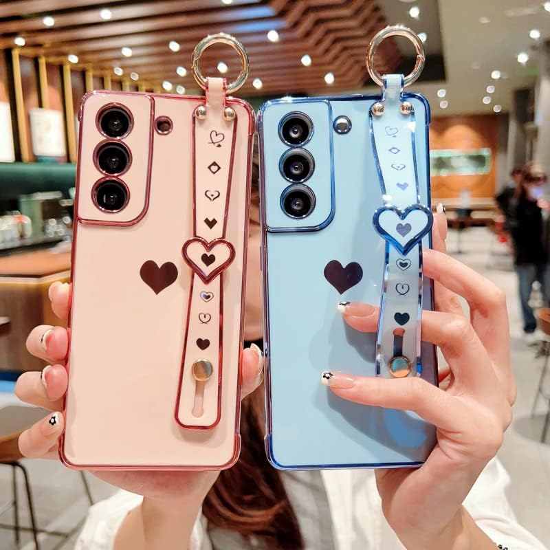 FIRSTPELLA, Samsung Galaxy S21 FE ile Uyumlu, Kadın Kızlar için Askılı Kickstandlı Kılıf, Sevimli Lüks Aşk Kalp Deseni Bling