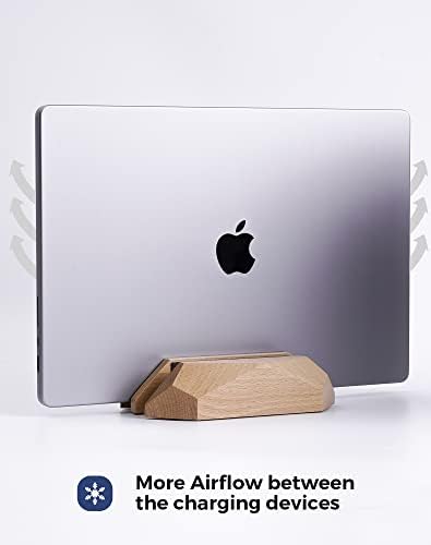 MOYUART Çift Dizüstü Tutucu Dikey Dizüstü Standı, 2 Yuvaları MacBook Standı Ahşap, Ahşap Dizüstü Standı, Dikey Dizüstü Tutucu