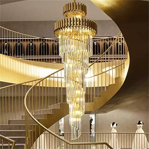 TJLSS Merdiven Kristal Avize Tavan Avize Yemek Odası Oturma Odası Altın Siyah LED Aydınlatma Armatürleri (Renk: E, Boyut: