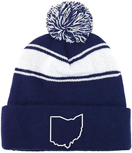 Trendy giyim Mağazası Ohio State anahat iki ton Pom çizgili uzun bere şapka