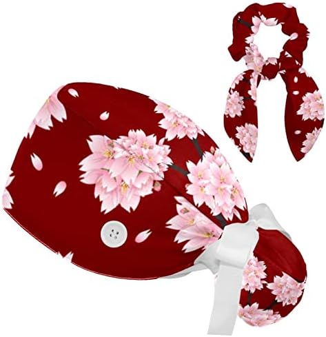 Kiraz Çiçeği Çiçek Kırmızı Ayarlanabilir Çalışma Kap Yay ile Saç Toka, Kabarık Şapka Düğmeleri ile