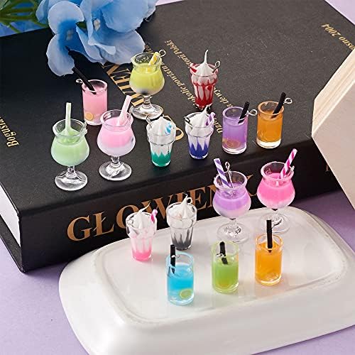 Cherıswelry 72 adet Renkli Kadeh Reçine Kolye Plastik Dondurma Kabarcık Çay Dangle Charms İmitasyon Suyu Cam Kabarcık Süt