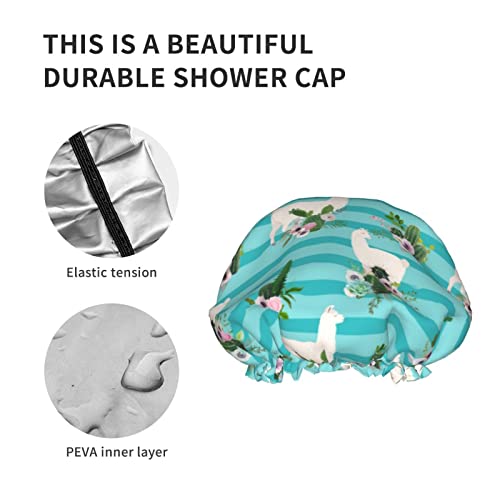 Kadınlar Kullanımlık Streç Hem Saç Şapka Komik Lama Kaktüs Mavi Çift Katmanlar Su Geçirmez Duş Başlığı banyo bonesi