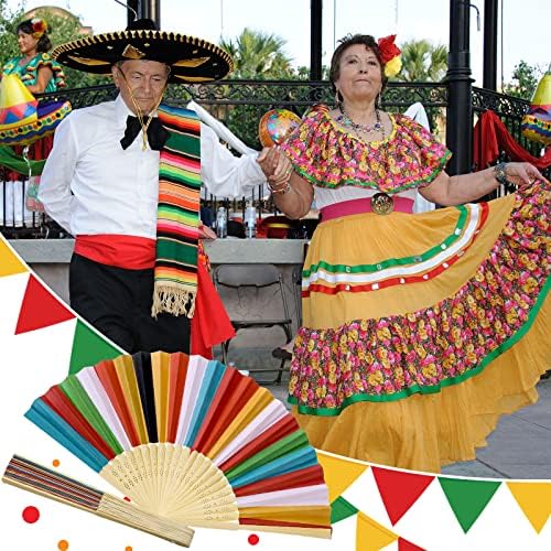 24 Adet Fiesta Kağıt Fanlar Cinco De Mayo Meksika Katlanır El Fanı Cinco De Mayo kağıt Yelpaze El Fanları Doğum Günü için