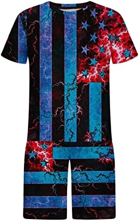 Yıhaojıa Amerikan Bayrağı Eşofman Erkekler için Yıldız Çizgili T Shirt ve şort takımı Vatansever ABD 2 Parça Kıyafetler