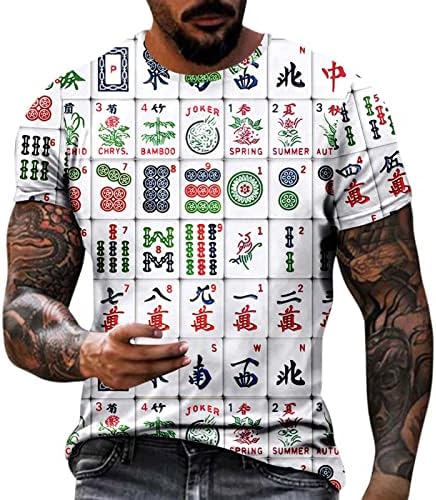 XXBR Yaz Erkek Asker Kısa Kollu T-Shirt 3D Komik Mahjong Baskı Crewneck Tops Sokak Kas Rahat Yenilik Tees