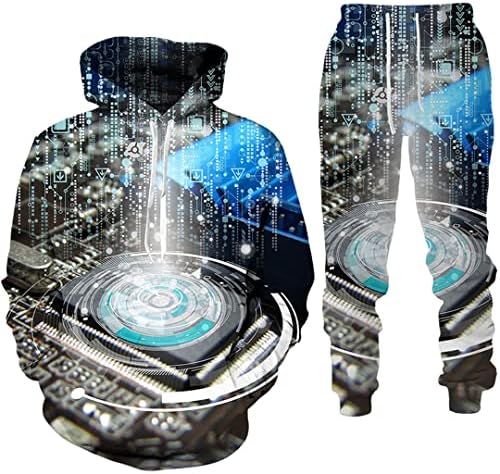 KNTUMQ Komik Elektronik Çip 3D Baskılı Hoodie pantolon seti Erkek Kadın Harajuku Spor Giyim Hiphop Hoody Eşofman