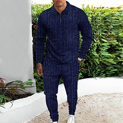 Erkek Çizgili Eşofman 2 Parça Kıyafetler Set Fermuar Yaka Eşofman Seti Uzun Kollu Slim Fit Casual spor Takımları Güz