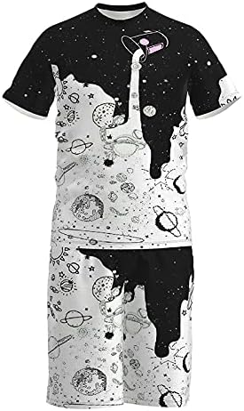 PDGJG Erkek Takım Elbise, Kısa Kollu Gömlek ve Şort İnce Yazlık Giysiler Erkek Giyim (Renk: Siyah, Beden: XXXXXL Kodu)