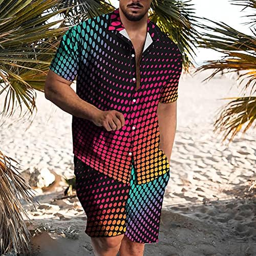 Hawaii Takım Elbise erkek Plaj Gömlek ve Şort 2 ADET Set Kravat boya Baskı Kısa Kollu Düğme Yaka Gömlek ve kısa pantolon