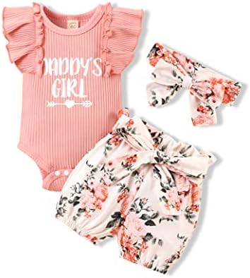 KISSB Yenidoğan Bebek Kız yaz giysileri Kıyafetler Daddys Küçük Kız Kısa Kollu Romper Bebek Çiçek şort takımı 3 Adet