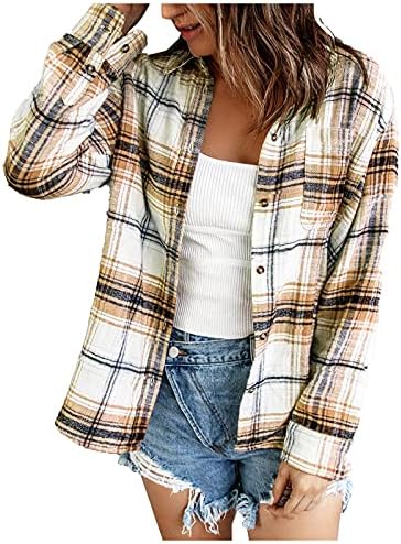 Fragarn Ceketler Kadınlar İçin Kadın Gevşek Üst Ekose Uzun Kollu Casual Bayanlar Bluz Ceket Gömlek Ceket