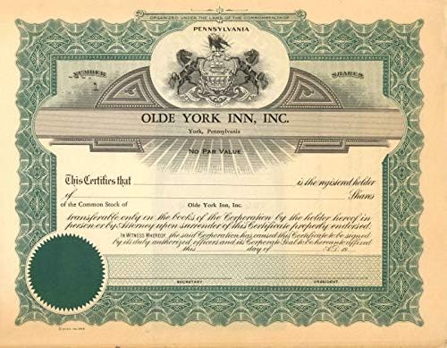 Olde York Inn, Inc. - Sertifika 1-Stok Sertifikası