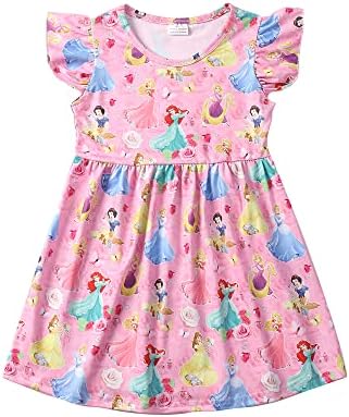 GIANIN Toddler Kız Prenses Karikatür Burgu Elbise Fırfır Alt Mavi Yaz Çarpıntı Kollu Elbise 1-8Y