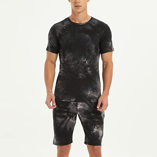 UBST Erkek Spor 2 Parça Kıyafetler Setleri, Yaz Batik Baskı Slim fit T-Shirt şort takımı Atletik Egzersiz Eşofman