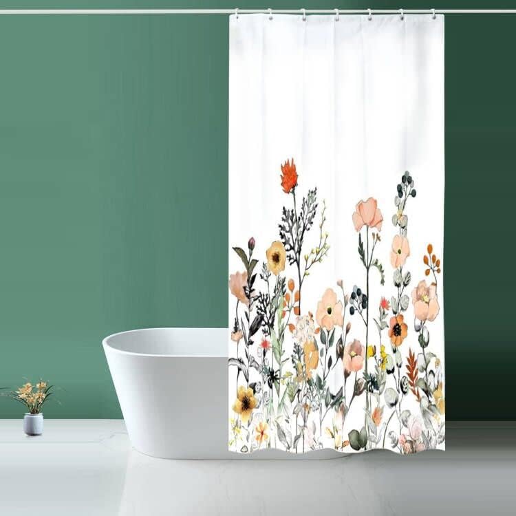 Niidder Duş Perdesi, çiçek Duş Perdesi Beyaz Kumaş Duş Perdesi-36 W x 72 L Ev Otel için 12 Kanca ile Makine Yıkama Perdeleri
