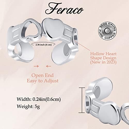Feraco 5 Adet Manyetik Bakır Yüzükler Kadınlar için, %99.99 % Saf Bakır Manyetik Halka, Hediye Kutusu ile ayarlanabilir Parmak