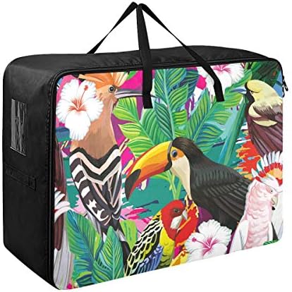 N / A Yatak Altı Büyük Kapasiteli saklama çantası-Tropikal palmiye Yaprakları Kuşlar Yorgan Giyim Organizatör Dekorasyon