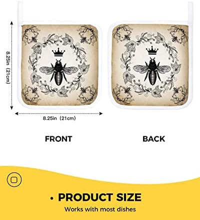 Mutfak Potholder 5 Set, Çiftlik siyah Bumble Bee çiçek bitki Pot sahipleri ısı geçirmez sıcak ped, Ülke Vintage çiçek çelenk