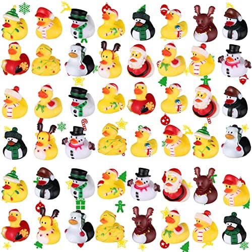 48 Adet Noel Lastik Ördek Toplu 2 Mini Ördek Oyuncak Erkek Kız Şamandıra Banyo Renkli Noel Temalı Ördek Küvet Havuzu Oyuncaklar