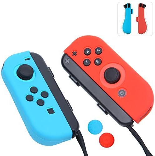 Nintendo Switch için Başparmak Kulplu Jel Koruyucular (Mavi + Kırmızı)