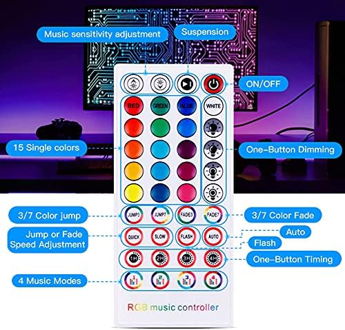 Uzaktan Kumandalı Led ışık şeritleri, 65.6 ft Renk değiştiren RGB Led şerit ışıklar Müzikle Senkronize Edilir, APP Kontrollü