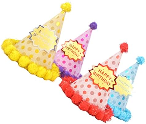 ABOOFAN Renkli Doğum Günü Koni Şapka Mutlu Doğum Günü Mektubu Polka Dot Şapka Dekoratif Pom Pom Topu Şapka Parti Kabarık