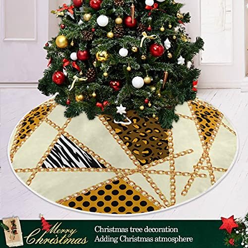 Oarencol Geometri Leopar Noel Ağacı Etek 36 inç Zebra Altın Zincirler Noel Tatil Parti Ağacı Mat Süslemeleri