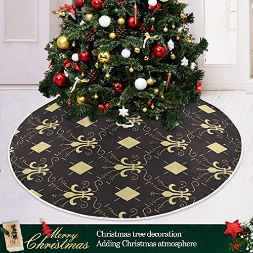 Oarencol Noel Ağacı Etek 36 inç Altın Fleur De Lis Mardi Gras Geometri Noel Tatil Parti Ağacı Mat Süslemeleri