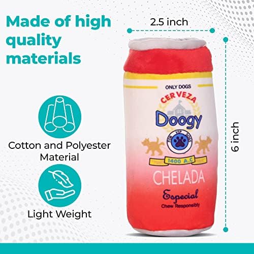 Dogium Doogy Bira Komik Meksika Özel ve Chelada Peluş Gıcırtılı Köpek Oyuncak 6x2. 5 inç (2 Paket) küçük, Orta ve Büyük Köpekler