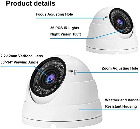 Anpviz 2MP Analog güvenlik kamerası HD 1080P 4'ü 1 arada (TVI/AHD/CVI/CVBS)Dome Güvenlik Kamerası, 2.8-12mm Değişken Odaklı