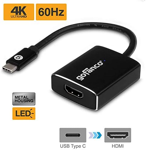 gofanco USB-C'den HDMI 2.0 Adaptörüne (Siyah) – Thunderbolt 3 Uyumlu, /17 MacBook Pro, MacBook, ChromeBook Pixel için,