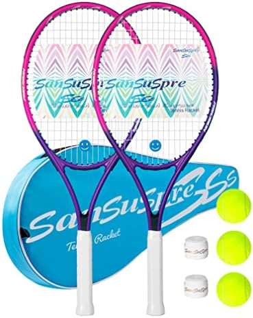 27 Tenis Raketi Yetişkin için 2 Paket Erkekler Kadınlar Tenis Raketi Seti Acemi ve Profesyonel Çanta ile Tenis Topu Overgrips