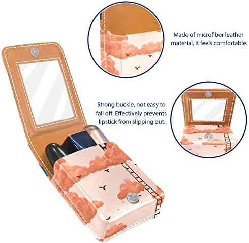 ORYUEKAN Ruj Kılıfı Ayna ile Sevimli Taşınabilir Makyaj Çantası kozmetik torbası, Karikatür Pembe Bulut Ev