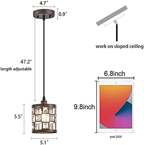 Ireliare Mini kolye ışık Bronz, 1-Light Metal ve Kristal Abajur, Küçük Asılı aydınlatma armatürü Mutfak, Yemek Odası, Yatak