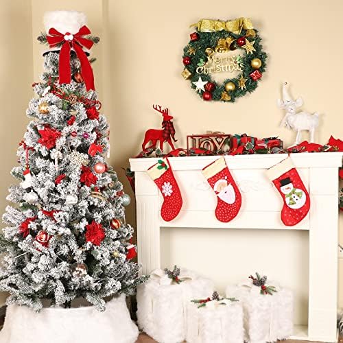 Noel Ağacı Topper Şapka Yay: HİAGROW Noel Ağacı Topper ışıklı-ışıklı beyaz şapka kırmızı yay-Noel ağacı süsleri / Tatil /