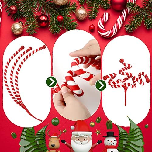12 Adet Kırmızı Beyaz Noel Ağacı Dekorasyon Şeker Kamışı Yün Bells Kıvırcık Pick Kırmızı ve Beyaz Noel Süsler şeker Şekli