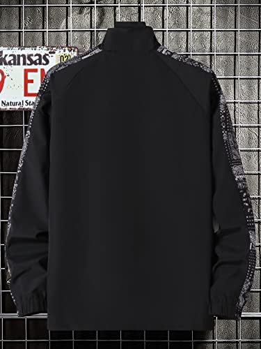 Xınbalove erkek Ceket Ceketler Erkekler için Erkekler Paisley Baskı Mektup Yamalı Detay Ceket Tee Olmadan (Renk : Siyah,