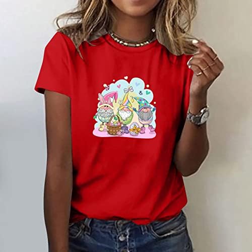 Paskalya Gömlek Kadınlar için Komik Tavşan Grafik Tee Genç Kızlar Casual Bluz Kısa Kollu Crewneck Sevimli Paskalya Tatili