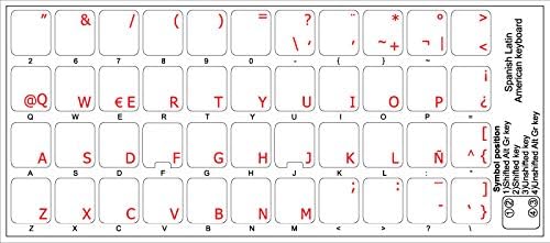 4 Klavye İspanyolca (Latin Amerika) Klavye Etiketleri kırmızı Yazı ile Şeffaf Arka Plan Masaüstü, Dizüstü Bilgisayar ve Dizüstü