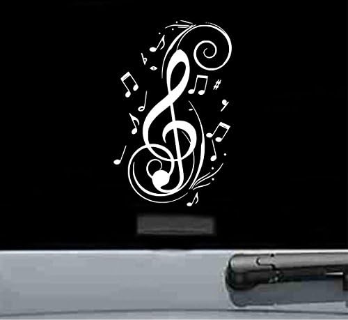 JS Sanat Eserleri Tiz Nota Anahtarı Müzik Notaları Vinil çıkartma (Beyaz)