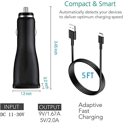 Samsung Adaptif Hızlı Şarj Çift Bağlantı Noktalı Araç Şarj Cihazı, C Tipi Kablo ile LaoFas USB Hızlı Araç Şarj Cihazı 5ft