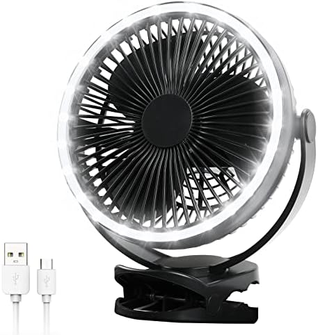 F FİNEC LED Işıklı 10000 mAh Şarj Edilebilir Klipsli Fan, 4 Vitesli 8 inç Pille Çalışan Taşınabilir Fan, Güçlü Hava Akımı,