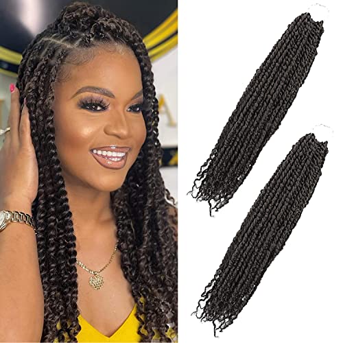 Siyah kadınlar İçin 18 inç önceden bükülmüş tutku büküm tığ saç Uzun tutku büküm saç 2 Paket Kıvırcık Su dalgası tığ saç