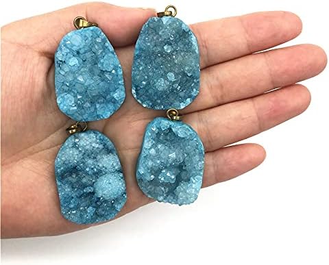 BİNNANFANG AC216 1 adet Mavi Titanyum Aura Galvanik Küme Geode Kuvars Kristal Taşlar Kolye Takı Yapımı DIY Dekoratif Taşlar