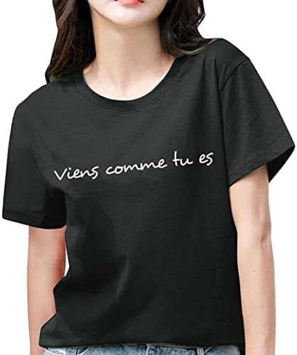 Bayan Uzun Kollu Pamuk Karışımı Gömlek Bayan Yaz Üst Baskılı Rahat T Shirt Mektubu Desen Moda Kısa
