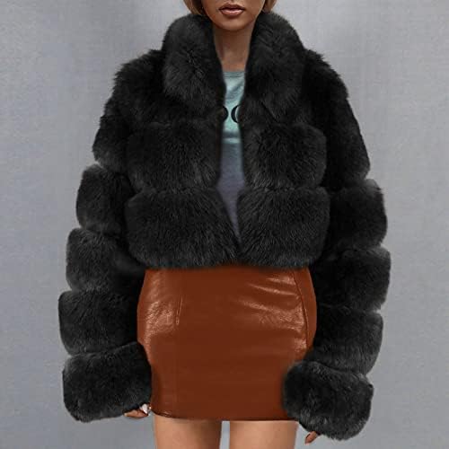 lcepcy Bulanık Ceketler Kadınlar için Sıcak Kış Tüylü Kısa Ceket Kabarık Düz Renk Faux Kürk Palto Moda Uzun Kollu Dış Giyim