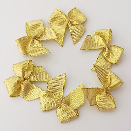 Micomon 50 adet 1 İnç Mini Altın Yaylar El Sanatları için Metalik Şerit Yaylar Aplikler Noel Süs Süsleme Dekorasyon(Altın)